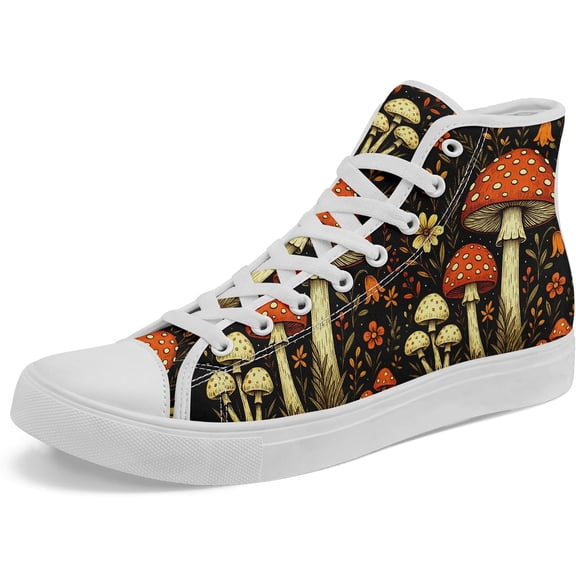 Coolcustomize Mens Vintage Floral High Top Canvas Sneakers Womens Dark Style Cottagecore Lace-Up Casual Shoes Fashion Streetwear Sneakers