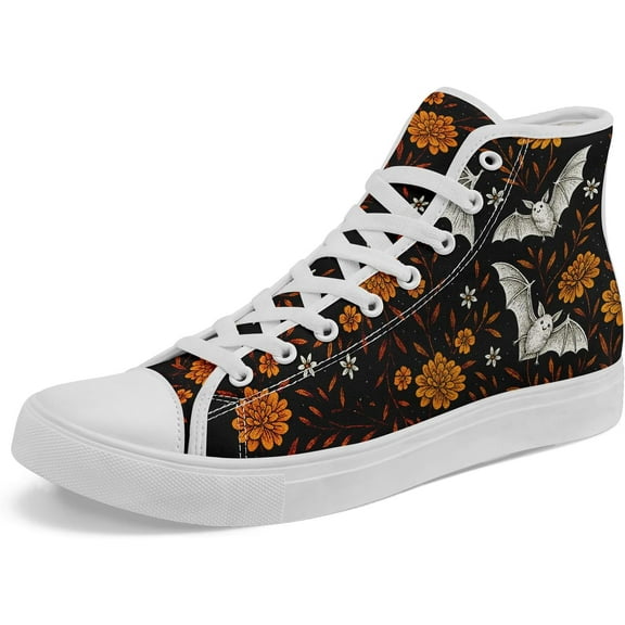 Coolcustomize Womens Mens Vintage Floral High Top Canvas Sneakers Dark Style Cottagecore Lace-Up Casual Shoes Fashion Streetwear Sneakers