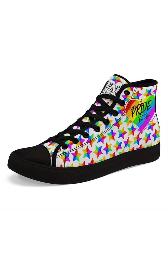 Womens Pride Month Love Heart Stylish Sneakers, Rainbow Dreamy Star Design Casual Shoes, Pride Celebrations, Ladies' Casual Boots, Summer Festivals, Perfect Gift for Lovers & Friends