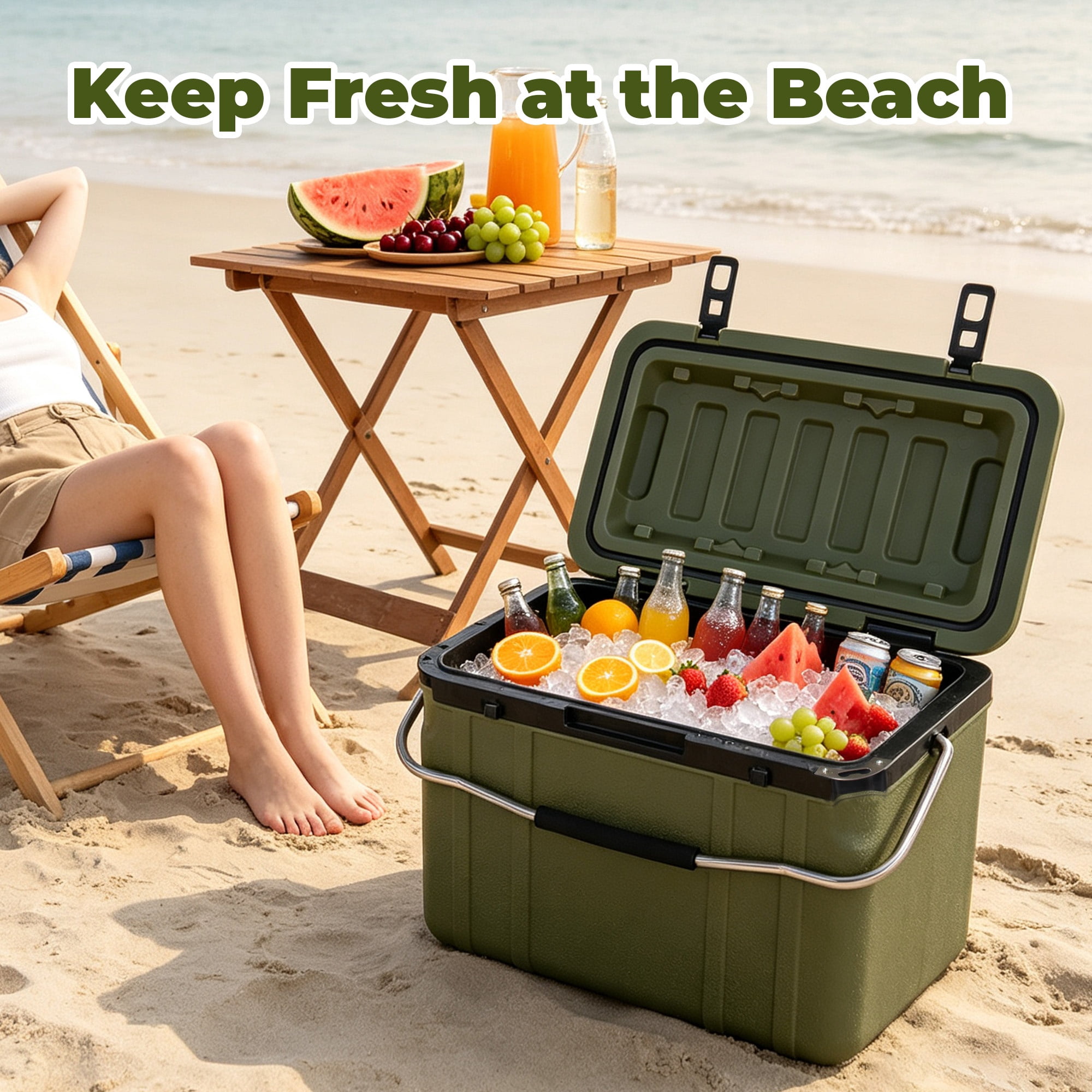 Cooler 25 Quart with 5-7 Day Ice Retention, Hard Shell Ice Chest and Portable Cooler for Camping Tailgating Outdoor Adventures, Dark Green
