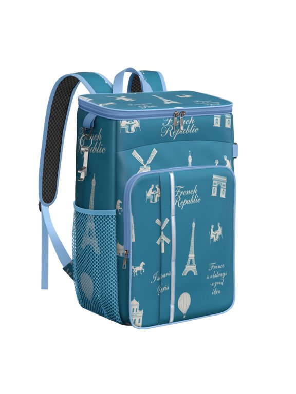Cooler Backpack 26 Cans Eiffel Tower Lightweight Insulated Backpack Cooler Leak Proof Travel Camping Lunch Backpack Outdoor Cutlery Backpack for Men Women