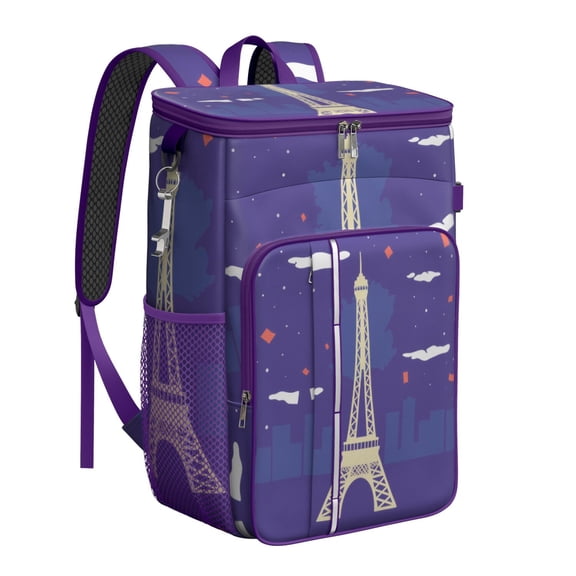 Cooler Backpack 26 Cans Eiffel Tower Lunch Backpack Leak Proof Travel Camping Lunch Backpack Outdoor Cutlery Backpack for Anglers Family Travelers