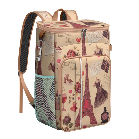 Cooler Backpack 26 Cans Paris postcard vector Lightweight Insulated Backpack Cooler Leak Proof Travel Camping Lunch Backpack Outdoor Cutlery Backpack for Men Women