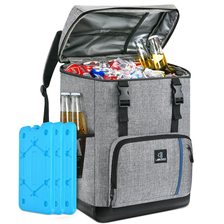 Cooler Backpack with 3 Ice Packs,40 Cans Backpack Cooler Leakproof,  Lightweight Travel Cooler Lunch Backpack, Insulated Soft Coolers for Beach,  Hiking, Camping, Fishing, Picnic,Gray 