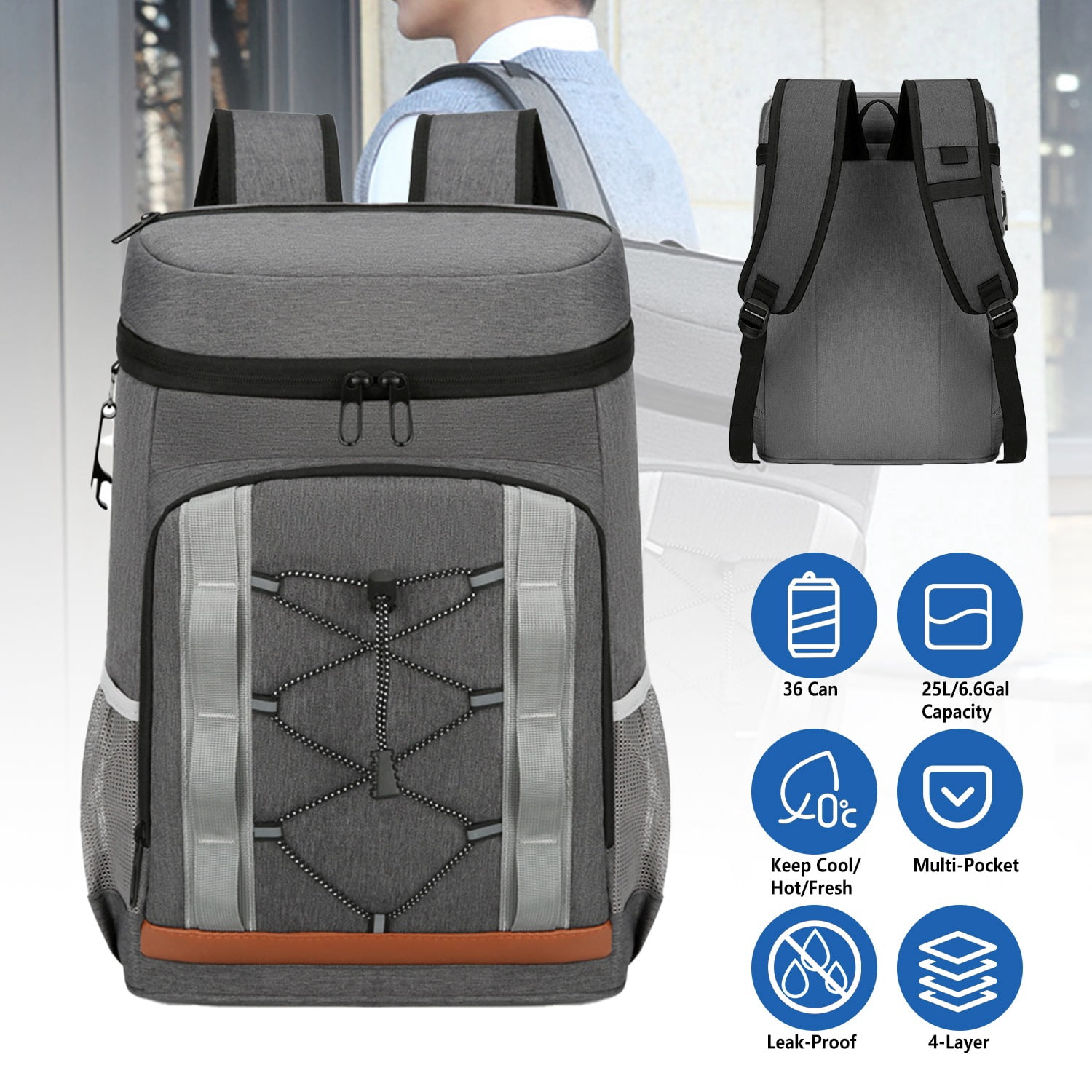 Cooler Backpack 36 Can, Leakproof Insulated Cooler Backpack with 25L/6.6Gal for Picnic Camping Beach Hiking Fishing Travel