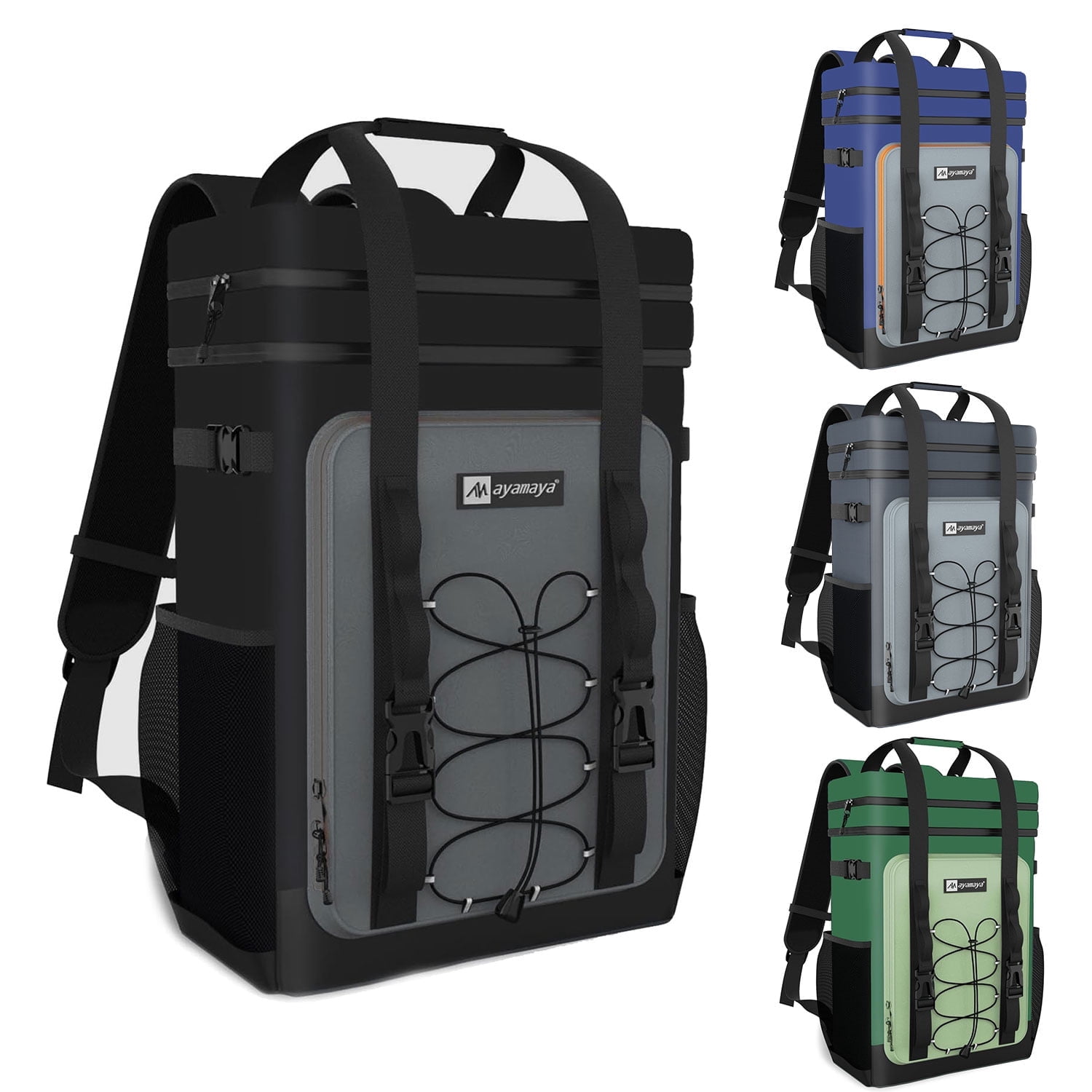 AYAMAYA 40 Cans Cooler Backpack, Waterproof Leakproof Insulated Travel Bag with Padded Top Handle & Mesh Pocket for Camping Beach Picnics (Black)