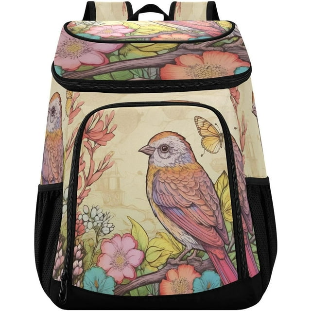 Cooler Backpack Bird and Flowers Waterproof Insulated Cooler Backpack ...