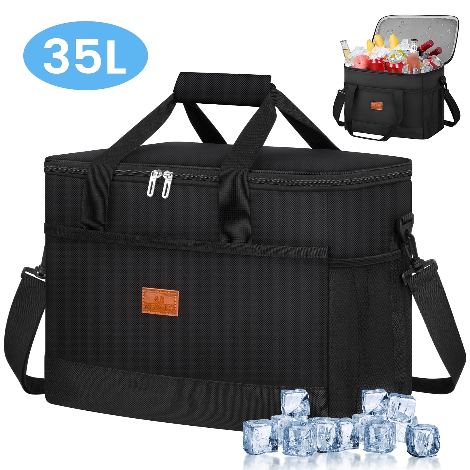 Cooler Bag 48 Cans Collapsible Soft Cooler Large Insulated 100% Leakproof Soft Sided Cooler Bag, 35L Insulated Bag Portable Ice Chest Box for Lunch Drink Beverage Beach Travel Camping Picnic, Black