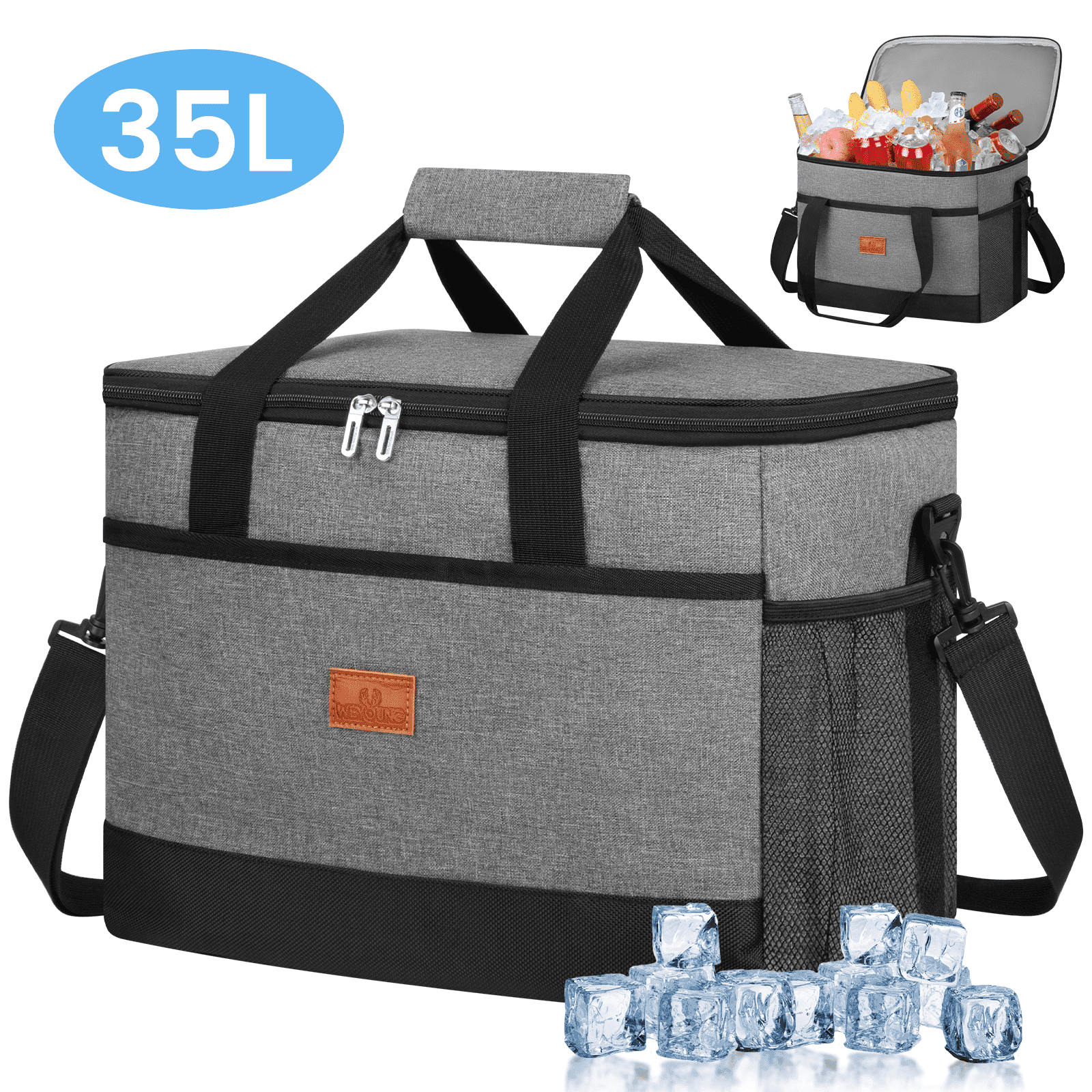 Cshidworld Cooler Bag 48 Cans Collapsible Soft Cooler Large Insulated Soft Sided Cooler Bag, 35L Insulated Bag Portable Ice Chest Box for Lunch Drink Beverage Beach Travel Camping Picnic, Gray