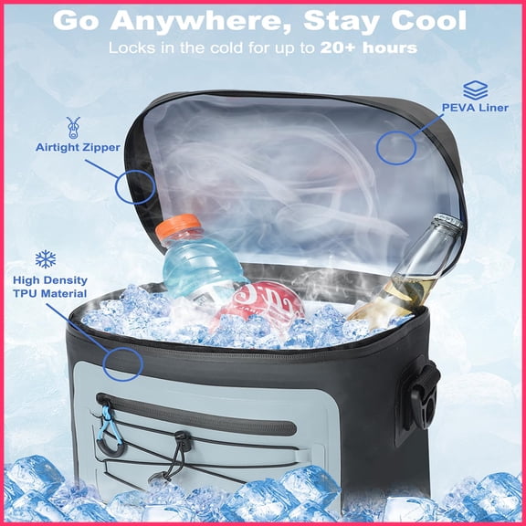 Cooler Bag, 7/16/30 Can Soft Sided Small Portable Insulated Cooling Pack, Everyday Lunch Cooler, Leakproof Ice Chest for Beach, Camping, Travel, Picnic