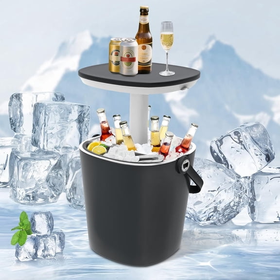 Cooler Bar Side Table 4-Gallon with Lift Top Lid Hidden Bottle Opener & Food Clips, Multi-Functional Portable Ice Chest for Beer/Wine for Camping, Picnics & Pool Parties, Black