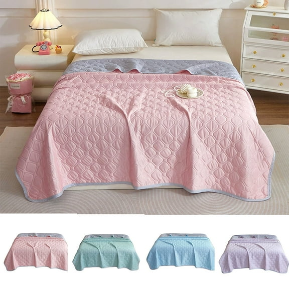 Cooler Comforter Quilt Set Summer Cool Feeling Silk Air Conditioning Quilt Blanket Machine Washable Summer Thin Quilt For Home/Hotel/Gifts Solid Color 70x78 in