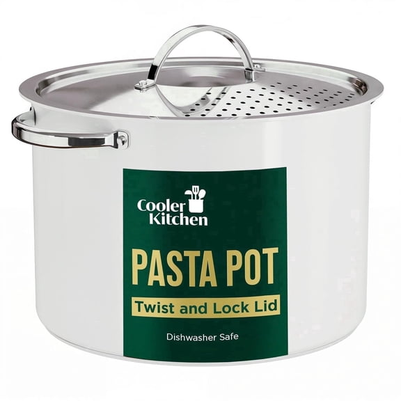 Cooler Concepts Pasta Pot with Strainer Lid - 5.5 Quart Large Spaghetti Pot - Twist & Lock for Easy Drain & no Colander or Strainer Basket Insert Needed - Dishwasher Safe Pots