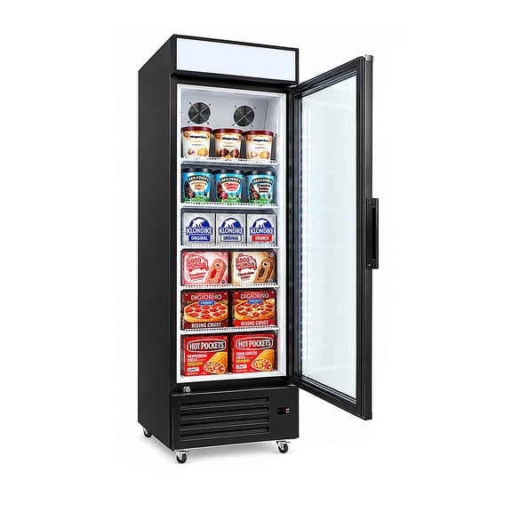 Cooler Depot 15 cu.ft NSF Commercial One Glass Door Display Freezer Merchandiser with Heated Tempered Glass, LED Interior Lighting, Adjustable Shelves, Digital Temperature Control Auto-Closing Door