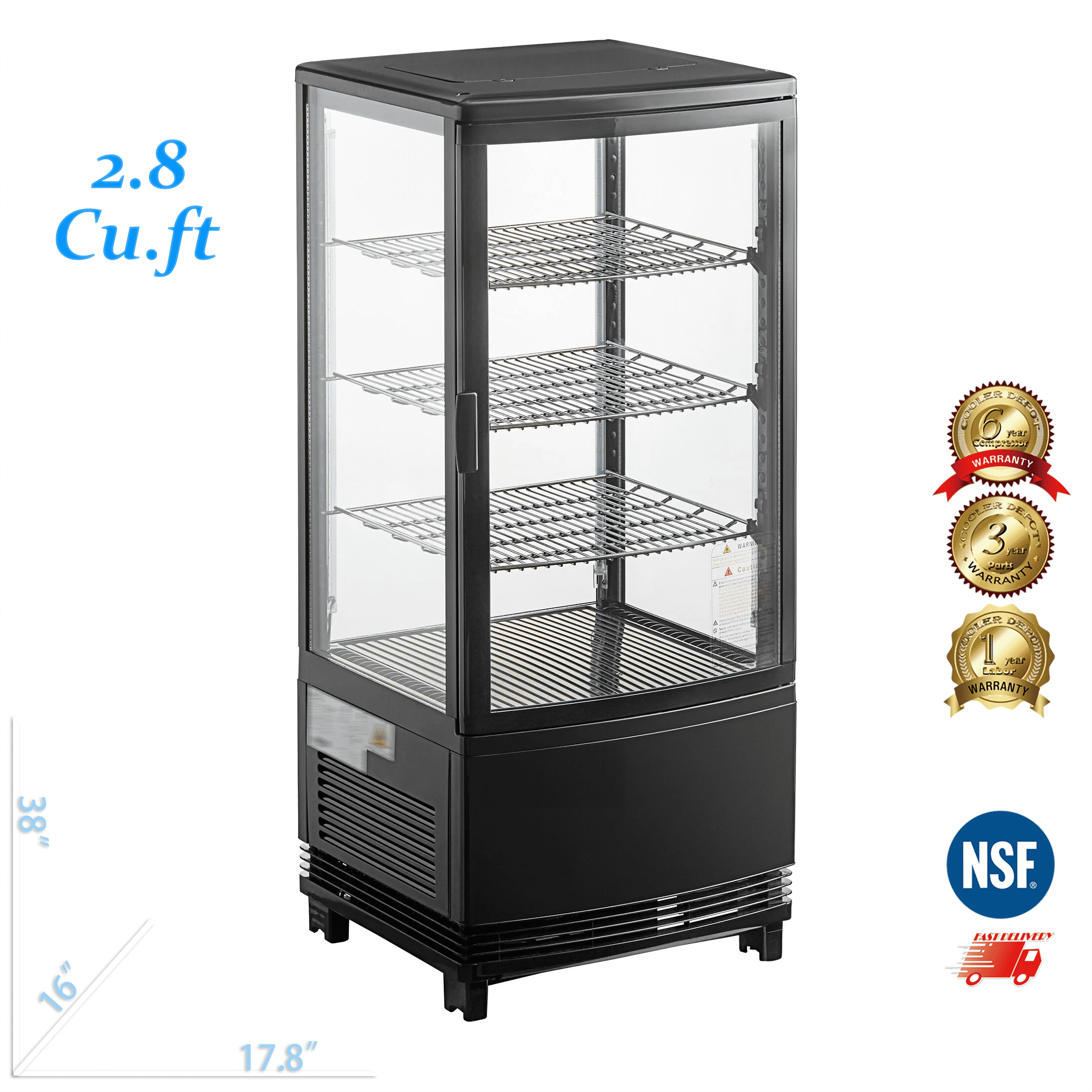 Cooler Depot 18" 2.8 cu.ft 3-Tier Glass Sided Countertop Display Refrigerator