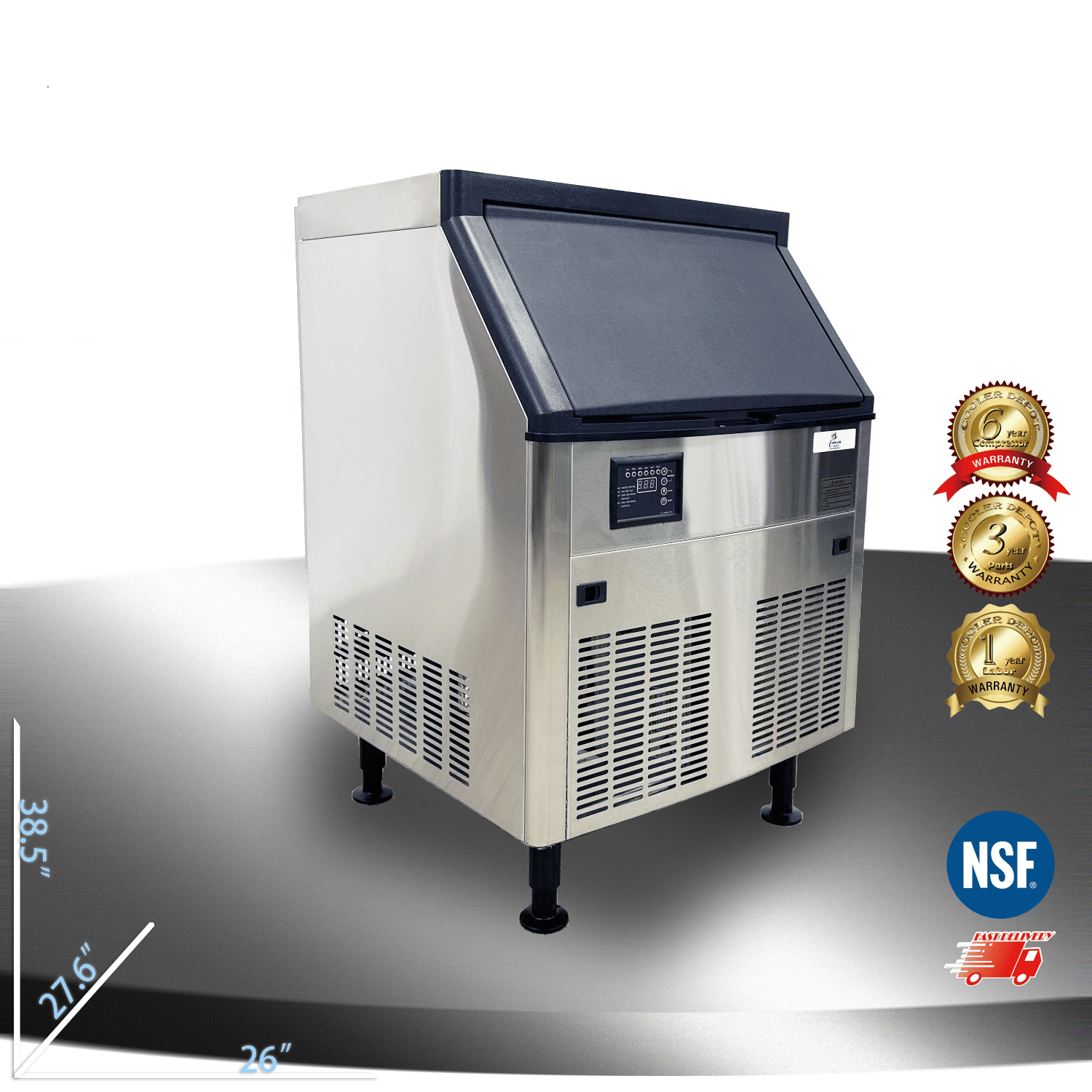 Cooler Depot 210Lbs/24H Commercial Ice Maker, 80Lbs Storage, Stainless Steel.