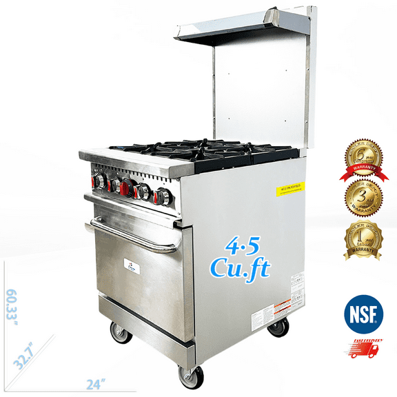 Cooler Depot 24" Natural Gas 4 Burners Commercial Oven Range, NSF Certified.
