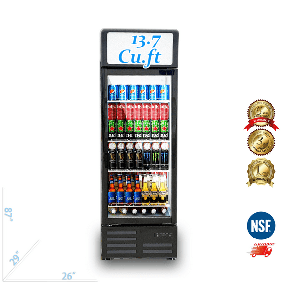 Cooler Depot 26 inchs 13.7 cu.ft, Commercial Beverage Merchandiser Refrigerator, top Light Box, NSF Certified.