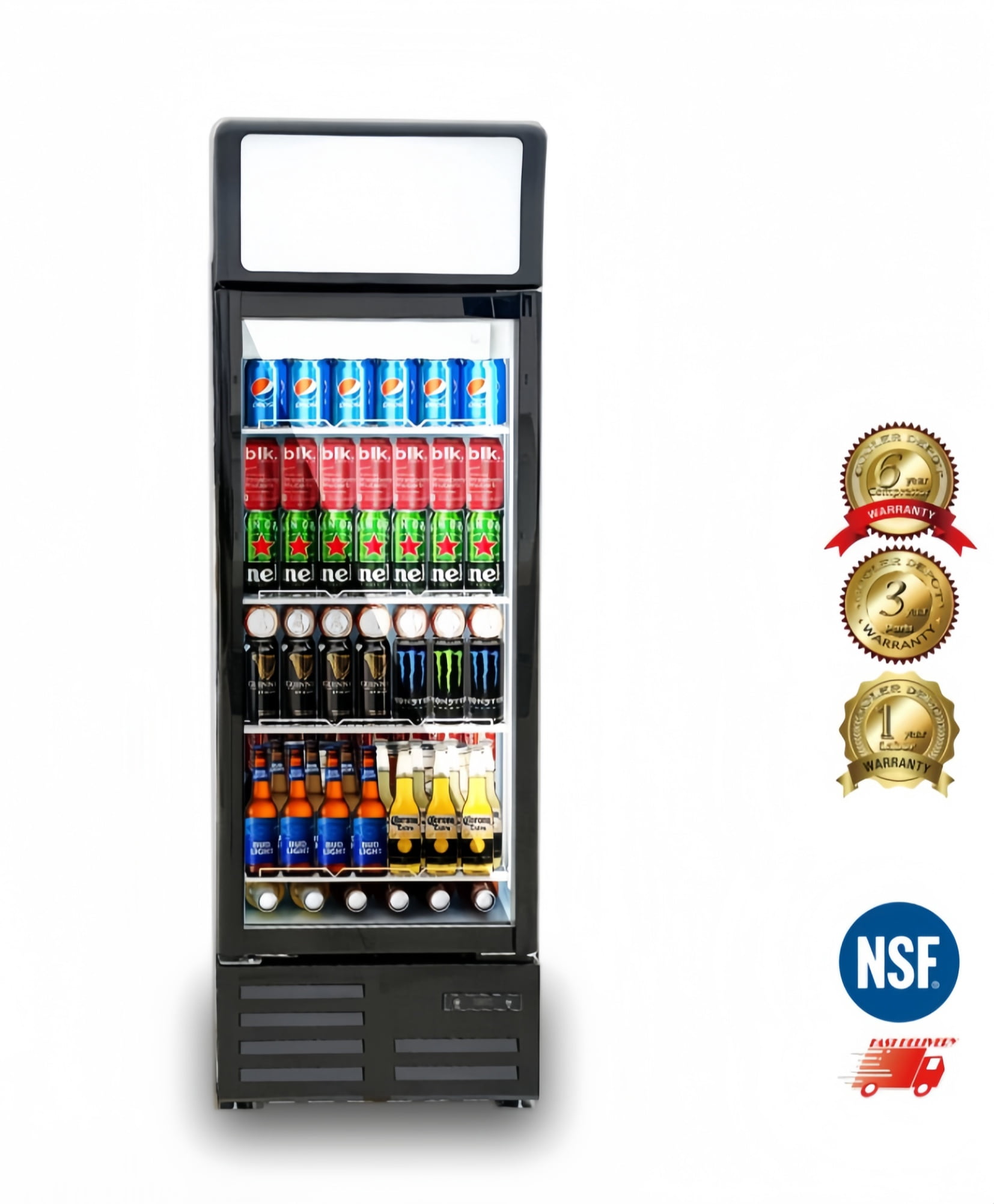 Cooler Depot 21 inchs 13.7 cu.ft, Commercial Beverage Merchandiser Refrigerator, top Light Box, NSF Certified.