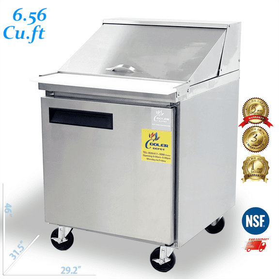 Cooler Depot 29" Wide, 5.7 cu.ft, Refrigerated Sandwich Prep Table, NSF Certified.