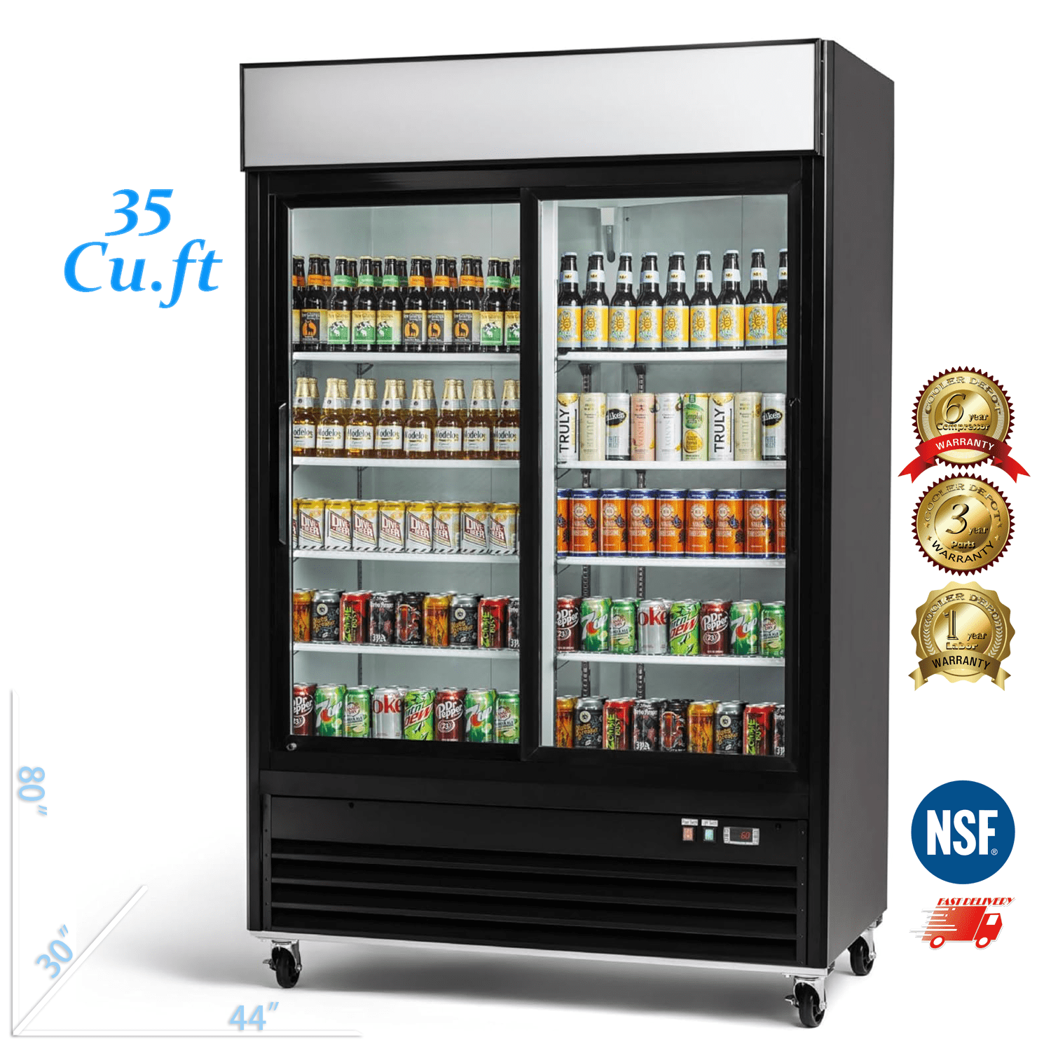 Cooler Depot 44 inchs, 35 cu. ft,  Commercial Glass Display Refrigerator, NSF Certified.