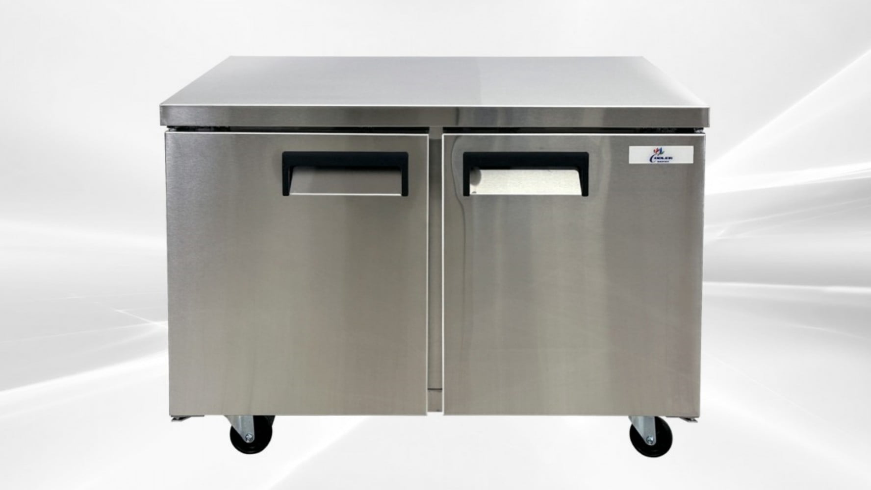 Cooler Depot 47 inch 12 cu.ft, 35 1/2" heigh Commercial Undercounter freezer, 2 Solid Doors, Stainless steel exterior, NSF certified.