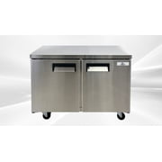Cooler Depot 47 inch 12 cu.ft, 35 1/2" heigh Commercial Undercounter freezer, 2 Solid Doors, Stainless steel exterior, NSF certified.