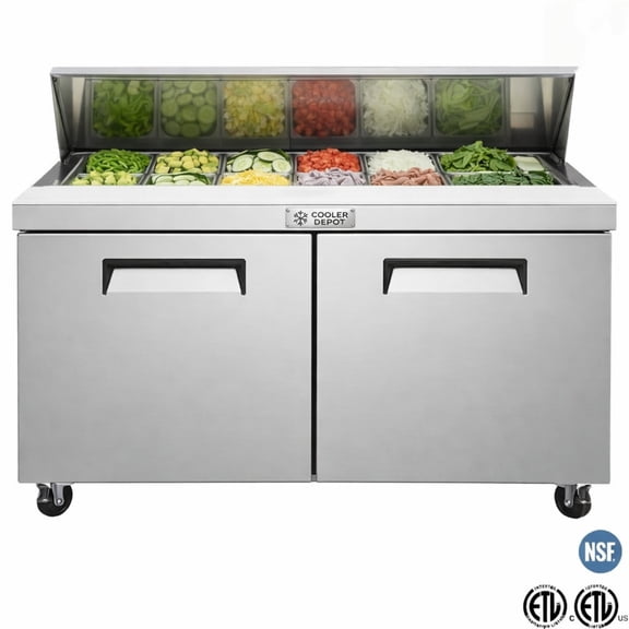Cooler Depot 48" Wide,  12.96 cu ft, commercial Sandwich Prep Table Refrigerator, NSF Certified.