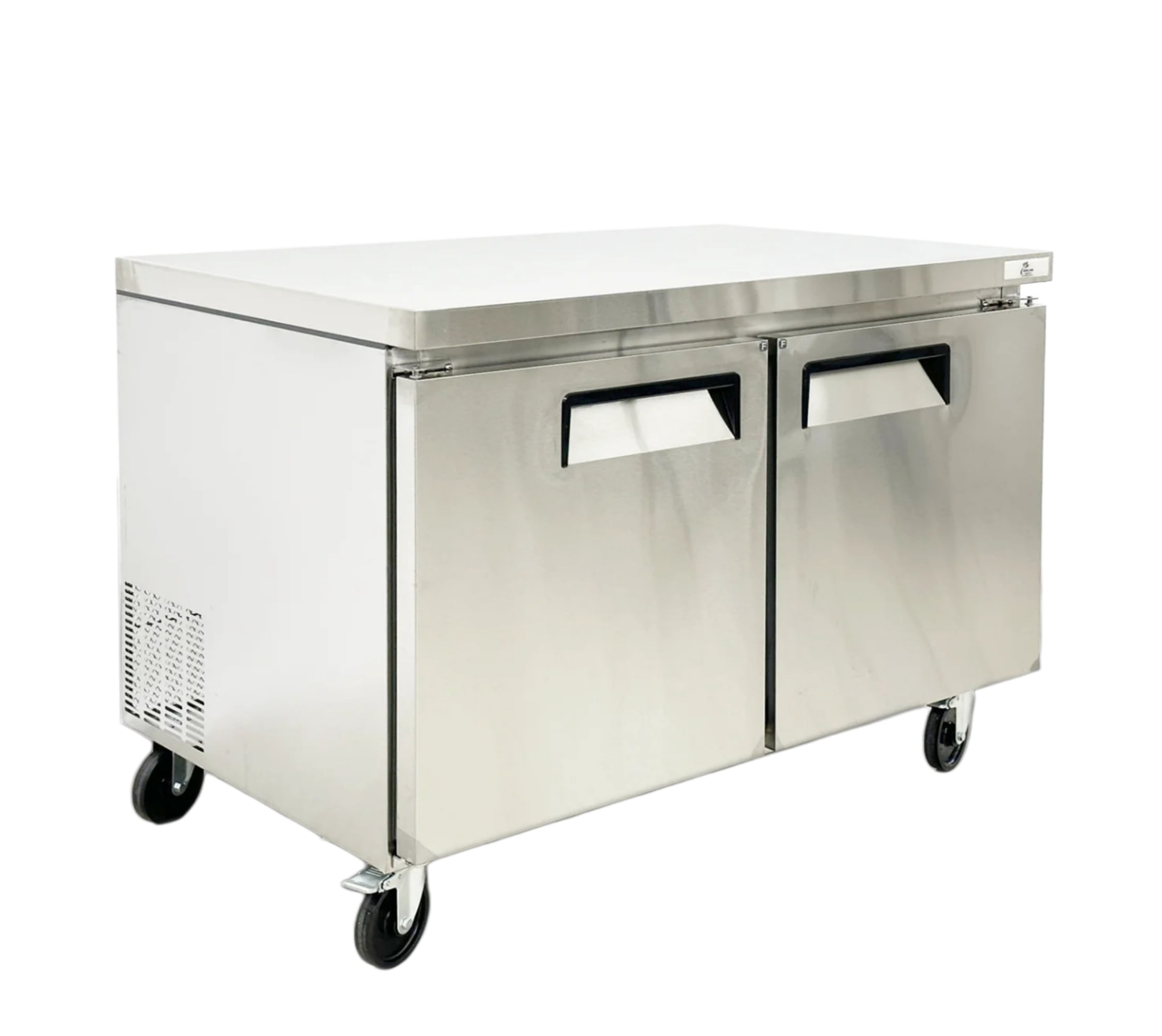 Cooler Depot 48in. 13 cu ft 2 Door Commercial Undercounter Worktop Freezer, Stainless Steel Exterior