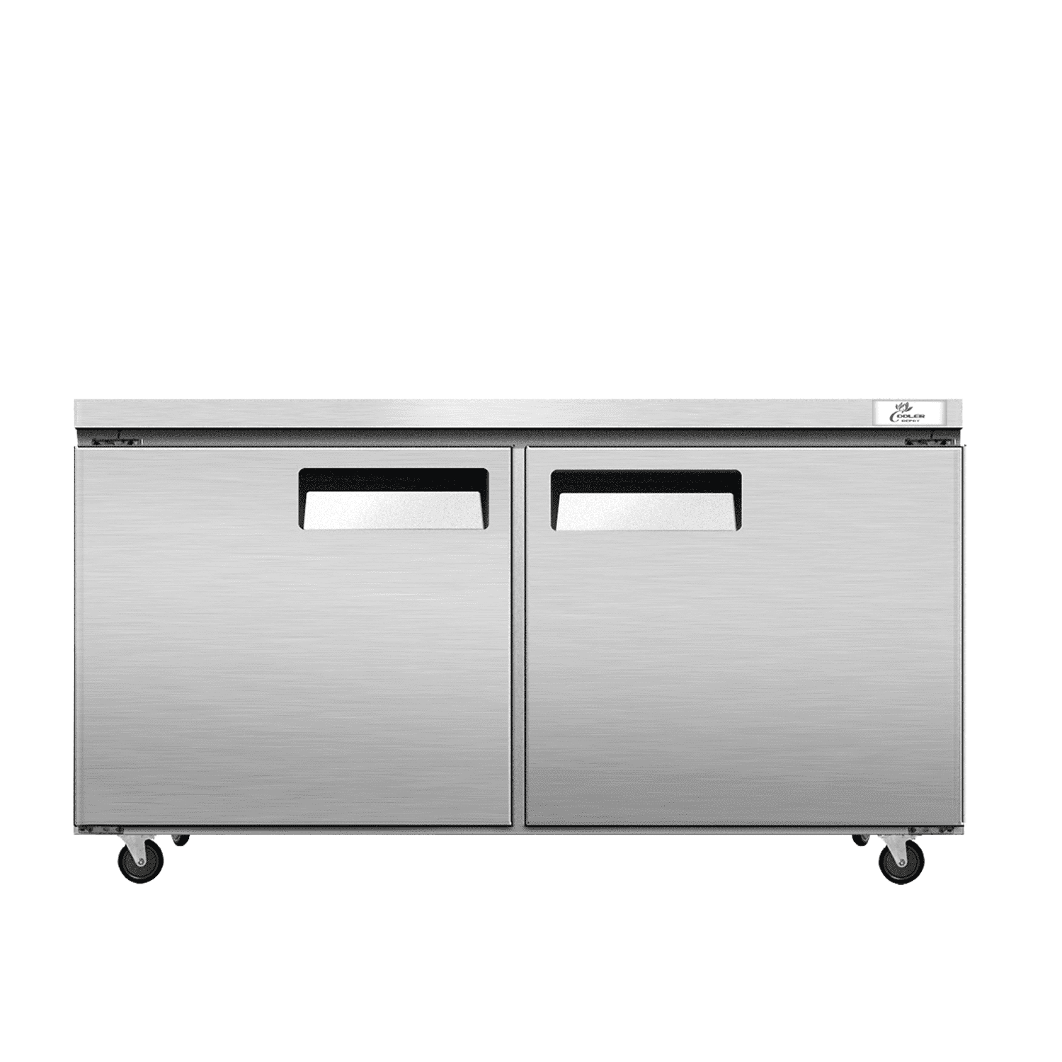 Cooler Depot 60.5 inch 16.6 cu.ft, 36" heigh Commercial Undercounter Freezer, 2 Solid Doors, Stainless steel exterior, NSF certified.