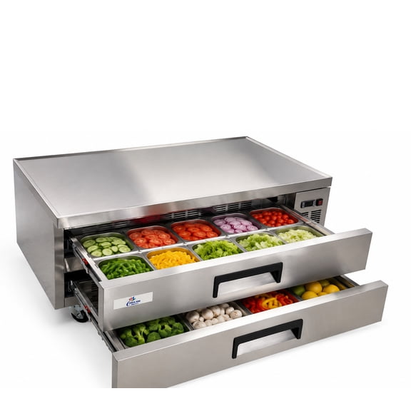 Cooler Depot 60" NSF Commercial 2-Drawer Refrigerated Chef Base, Stainless Steel