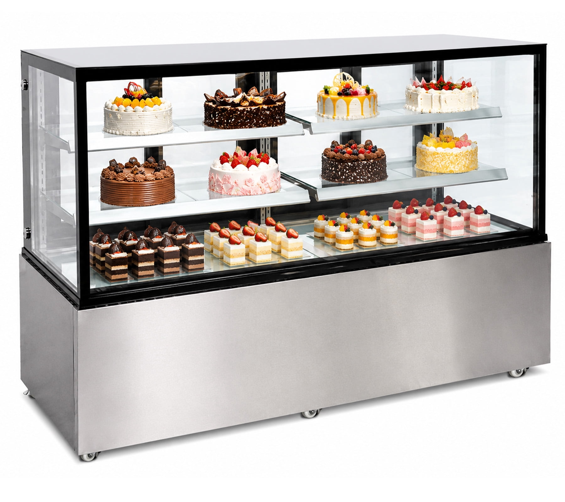 Cooler Depot 72" Refrigerated Cake Showcase Bakery Cooling Display Case, Curved Glass Commercial Bakery Display Refrigerator, LED Lighting, Adjustable Shelves, ETL Certified