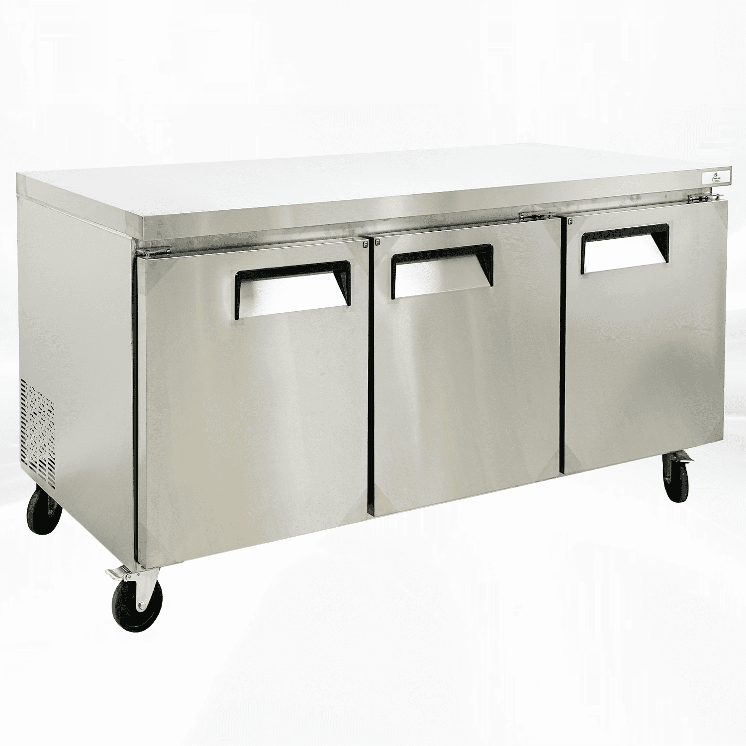 Cooler Depot 72 inch 20.25 cu.ft, 36" heigh Commercial Undercounter Freezer, 3 Solid Doors, Stainless steel exterior, NSF certified.