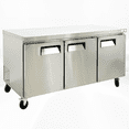 thumbnail image 1 of Cooler Depot 72 inch 20.25 cu.ft, 36" heigh Commercial Undercounter Freezer, 3 Solid Doors, Stainless steel exterior, NSF certified., 1 of 7
