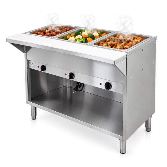 Cooler Depot ETL Commercial 3-Well Electric Dry Warmer Steam Table, 120V Stainless Steel Hot Food Holding & Serving Station for Restaurant Buffet Catering Cafeteria