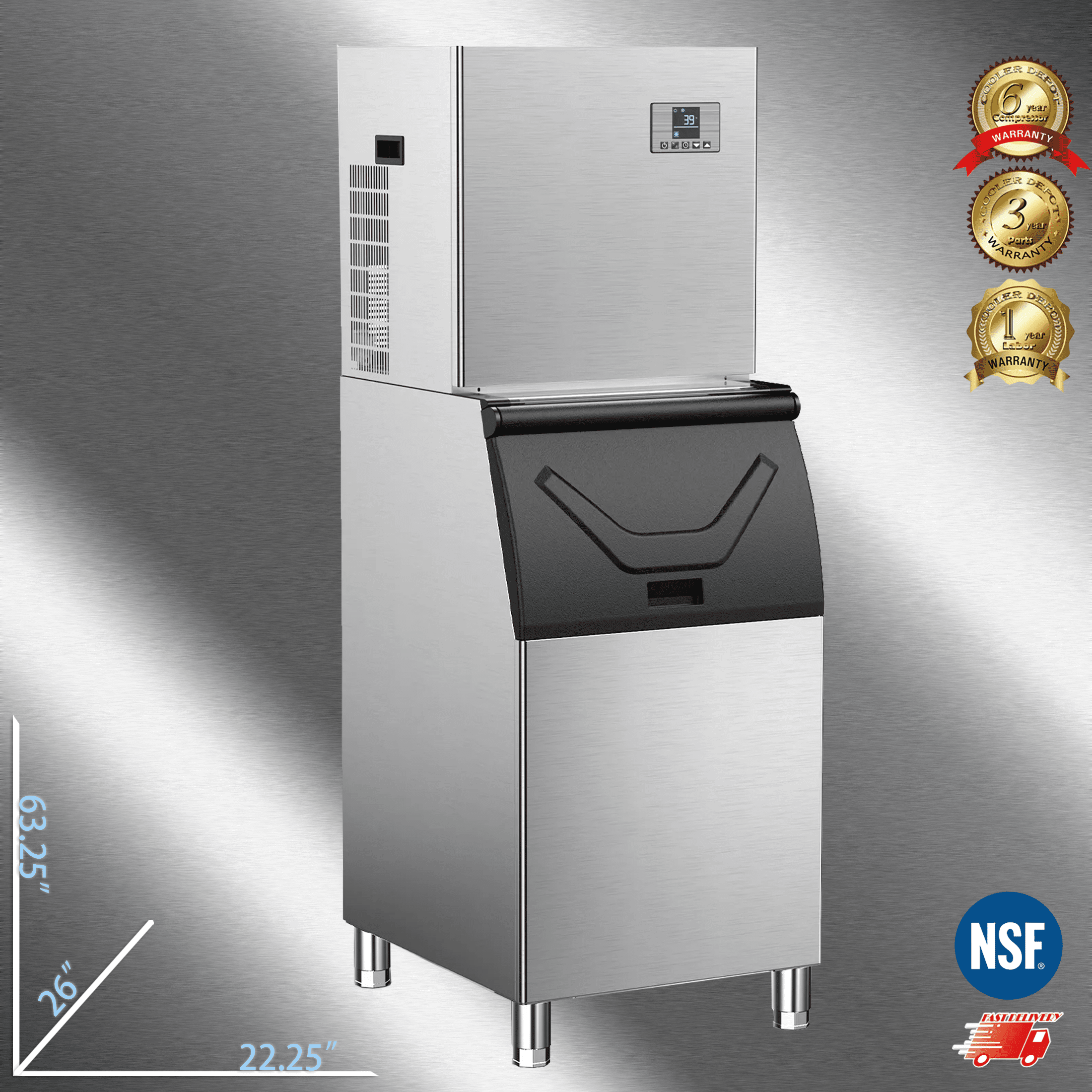 Cooler Depot NSF 460 lb Commercial Ice Maker Machine, 14-Minute Fast Freeze, 300 lb Bin, Model CIM-2100F