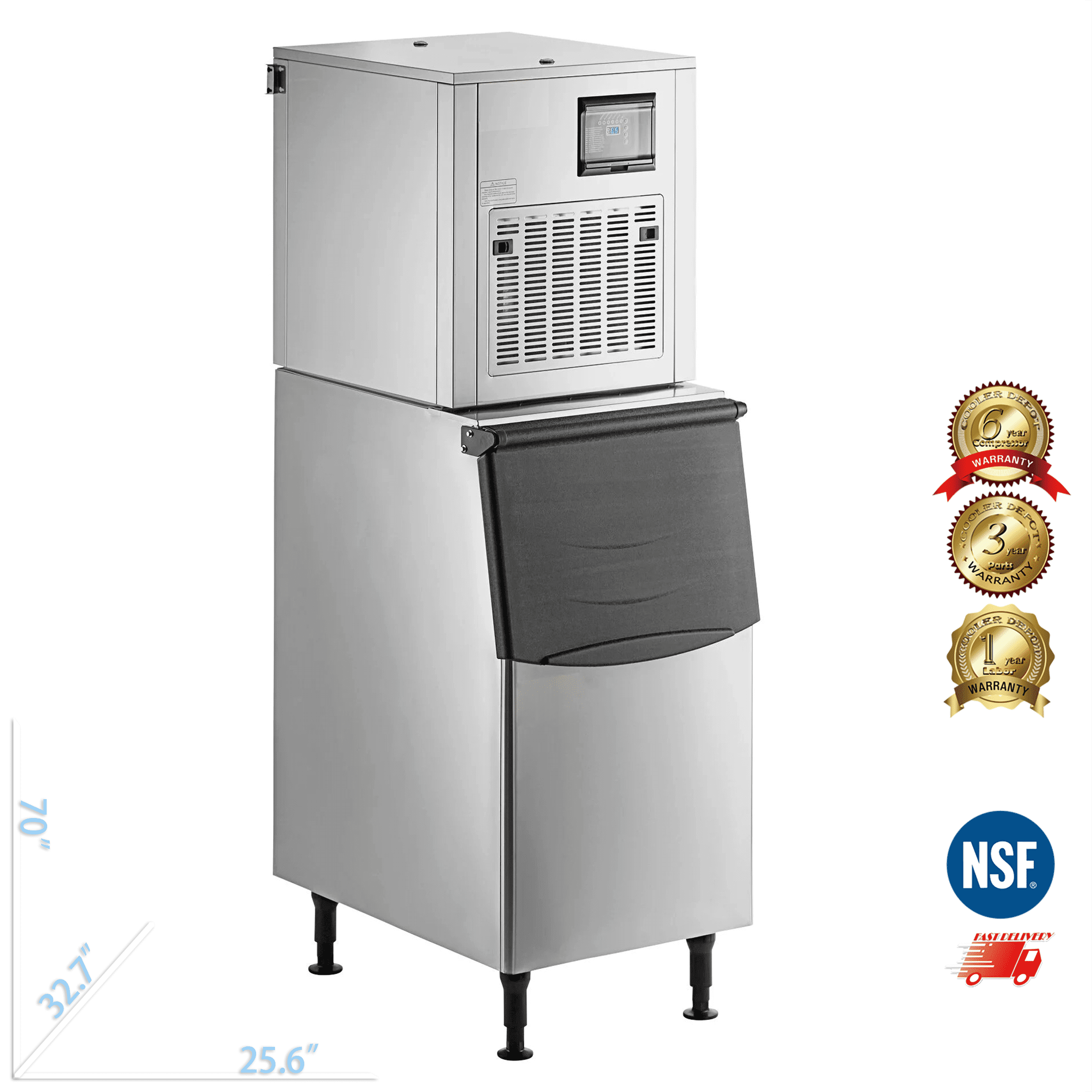 Cooler Depot NSF 550 lb Commercial Nugget Ice Maker with 275 lb Storage Bin, Model SK-559N