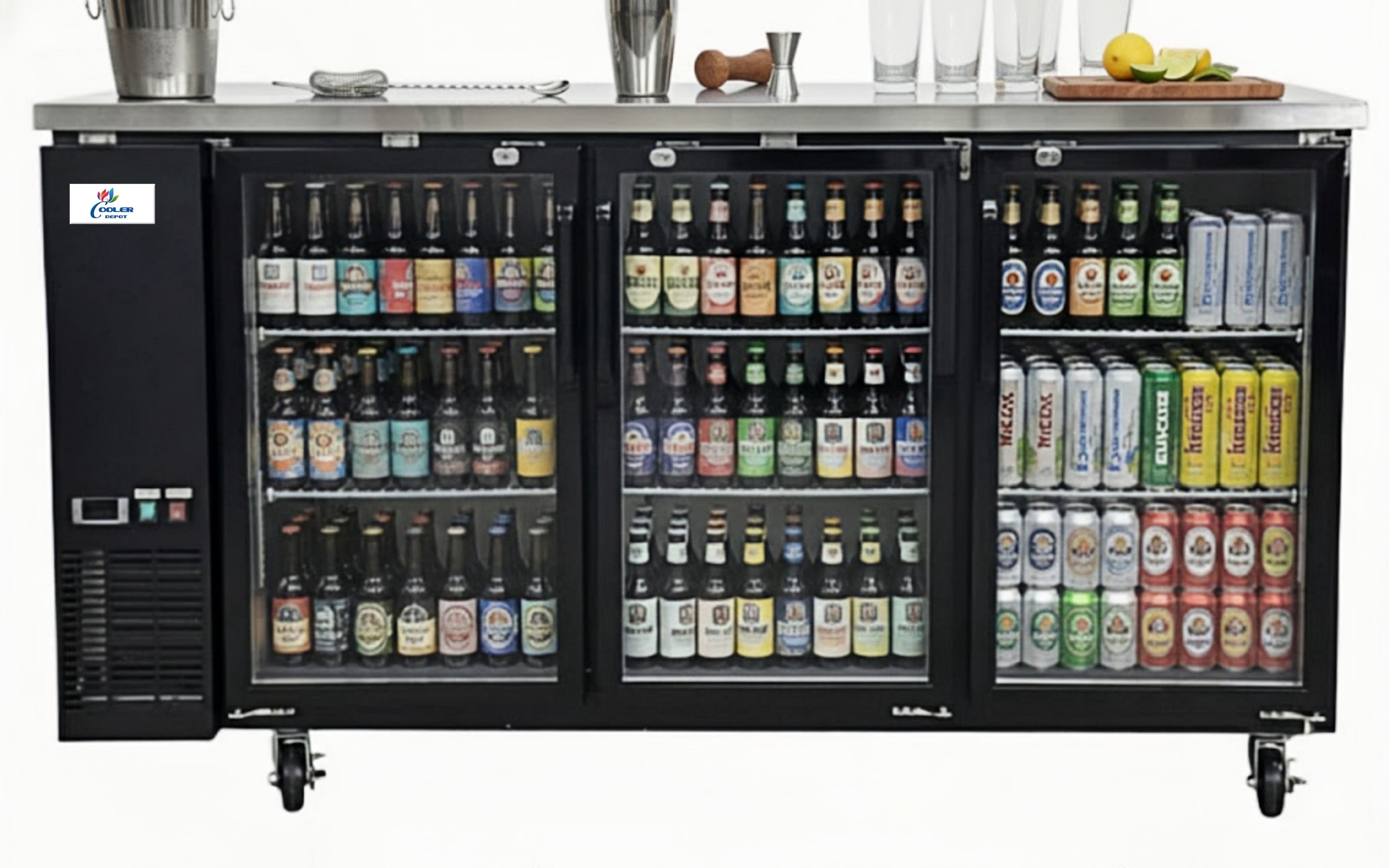 72 in. 3 Glass Door Commercial Back Bar Cooler, 19.6 Cu.Ft ，Beer Fridge, Under Counter Refrigerator