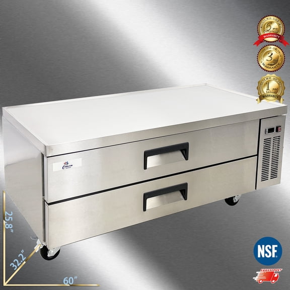 Cooler Depot NSF 60" Stainless Steel Refrigerated Chef Base, 12.7 cu ft, 2-Drawer, Model CB60