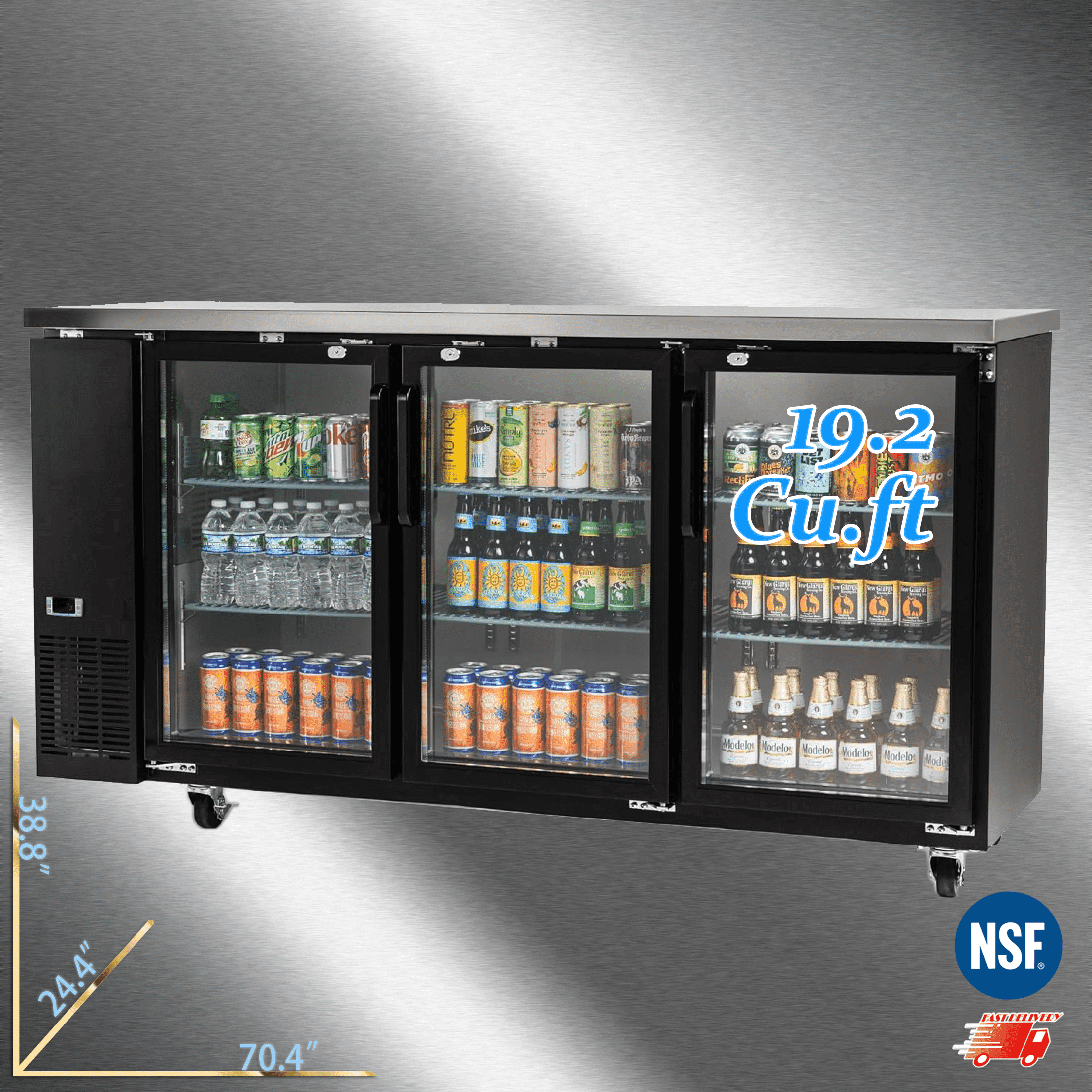 Cooler Depot NSF 72" Black Glass Door Back Bar Beer Cooler, 19 cu ft, Digital Control, Model CBB72H