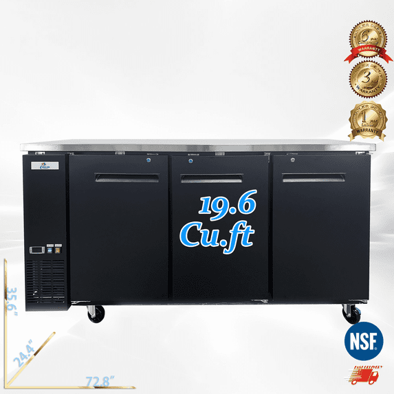Cooler Depot NSF 72" Under Counter Commercial Refrigerator, 19.6 cu ft, Black Vinyl