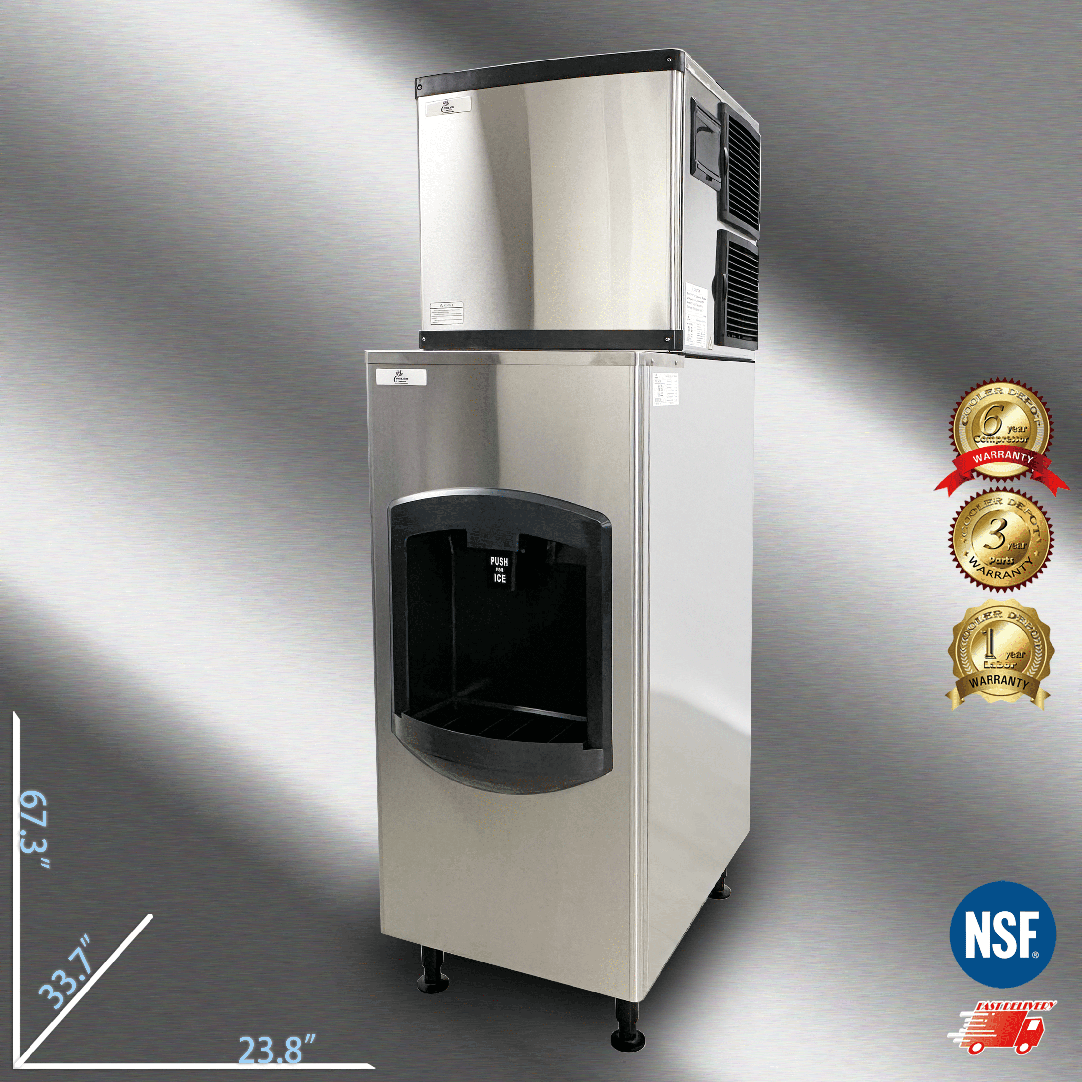 Cooler Depot NSF-Certified 350 lb Air-Cooled commercial Ice Maker and Dispenser, Stainless Steel, Model HD-130B