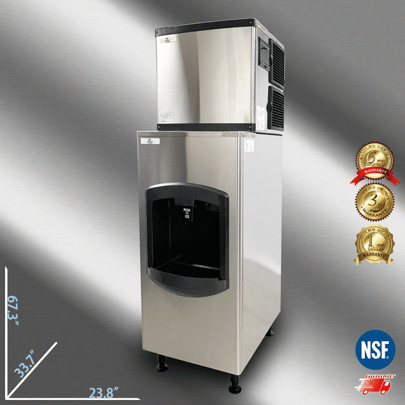 Cooler Depot NSF-Certified 350 lb Air-Cooled commercial Ice Maker and Dispenser, Stainless Steel, Model HD-130B
