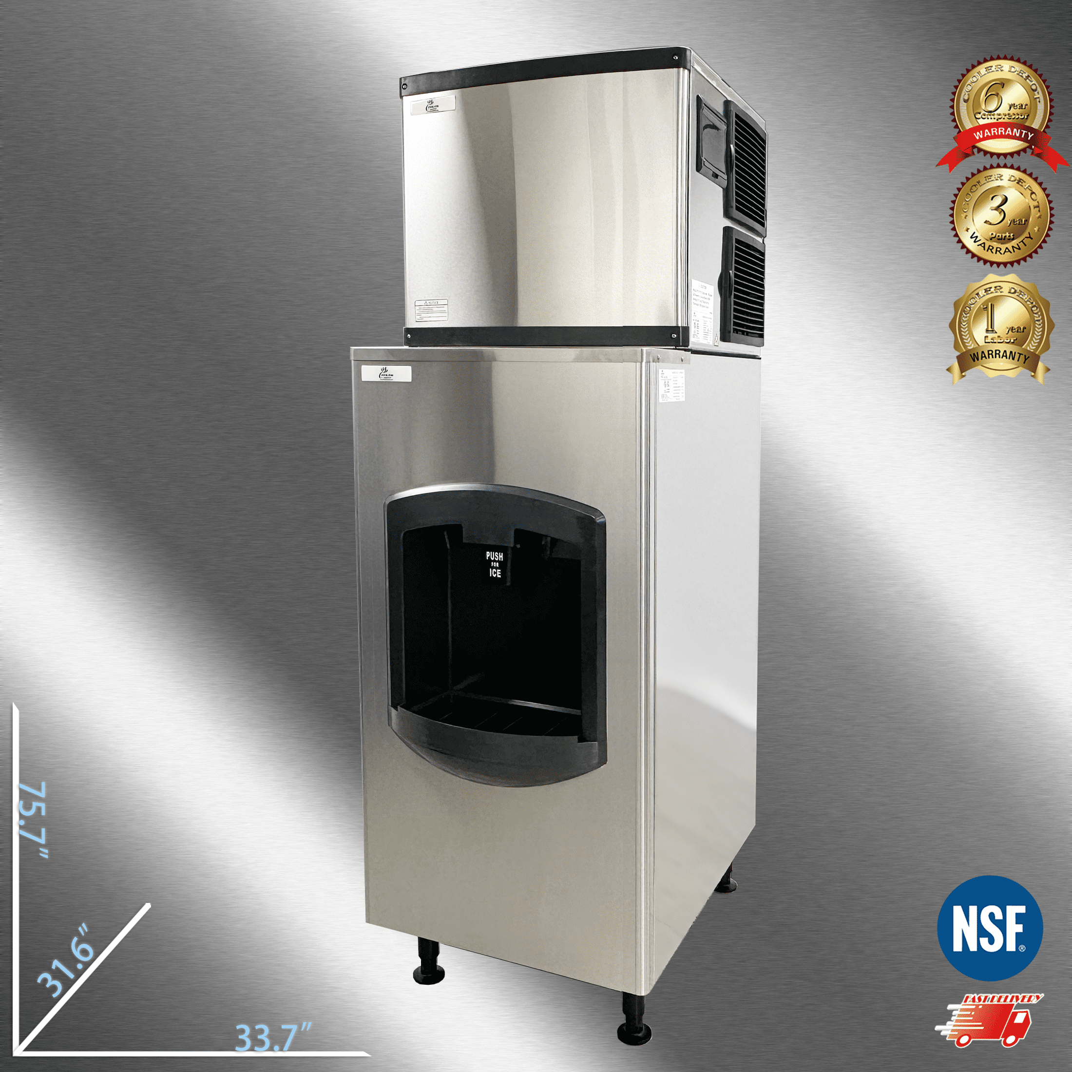Cooler Depot NSF-Certified 500 lb Commercial Cube Ice Maker & Dispenser, No-Touch Operation, Model HD-220B