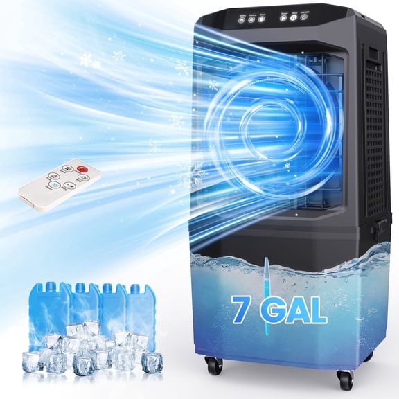 Cooler Fan, 90° Auto Swing Air Cooling Fan, 7 Gal Water Tank for 30H Cooling, 3 Modes & 3 Speeds,12H Timer