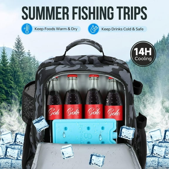 Cooler Fishing Backpack with Rod Holders 45L Large Water-resistant Tackle Bag for Men and Fathers