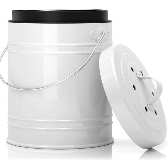 Cooler Kitchen 1.3 Gal. Compost Bin with Charcoal Filters - White