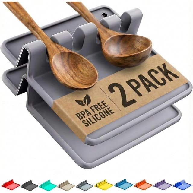 Cooler Kitchen Silicone Spoon Rest for Stove Top with Drip Pad, 2 Pack ...
