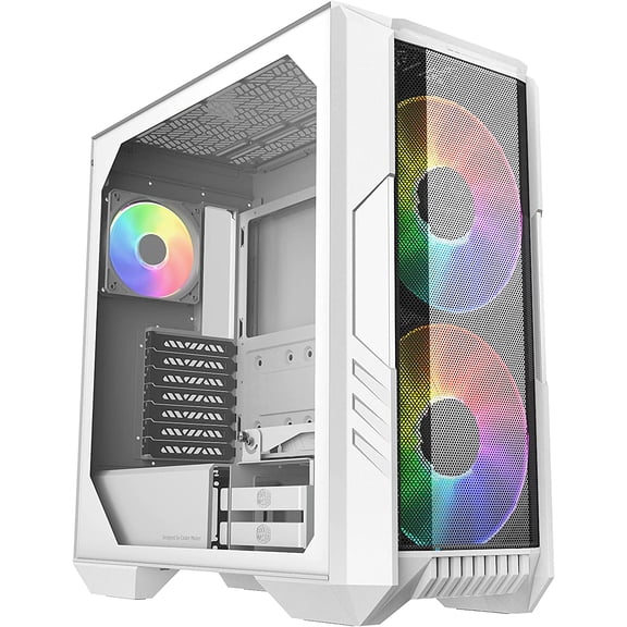 Cooler Master HAF 500 White High Airflow ATX Mid-Tower, Mesh Front Panel, Dual 200mm Customizable ARG Lighting Fans, Rotatable GPU Fan, USB 3.2 Gen 2 Type C and Tempered Glass (H500-WGNN-S00)