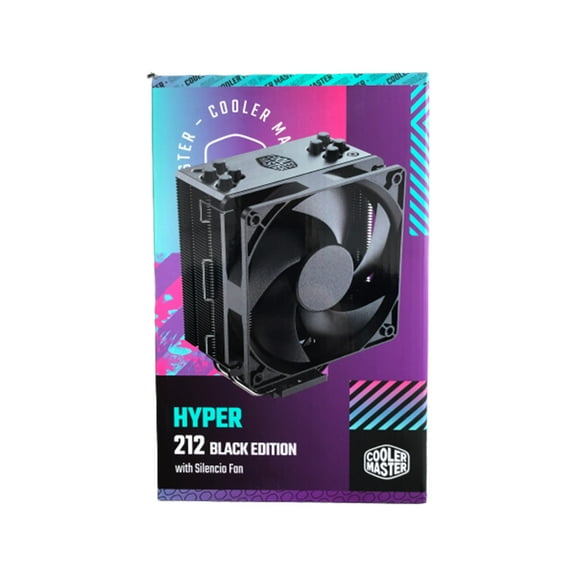 Cooler Master Hyper 212 Black CPU Air Cooler, Silencio FP120 PWM Fan, Anodized Gun-Metal Brushed Nickel Fins, 4 Copper Heat Pipes for AMD Ryzen AM4, Intel LGA1700/1200/1151